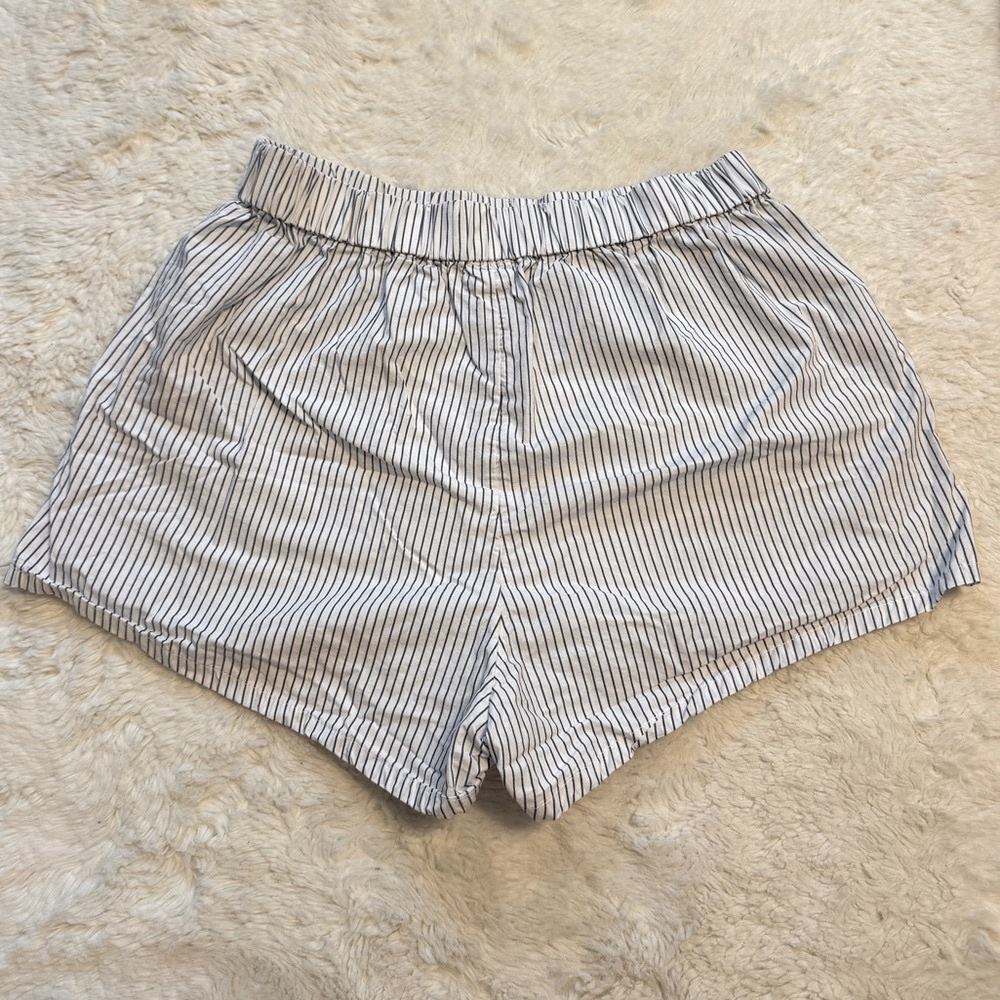 Garage High Waist White and Blue Stripe Shorts 100% Cotton